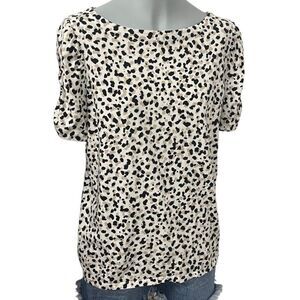 Ann Taylor Animal Leopard Print Blouse‎ size large puff skeeve